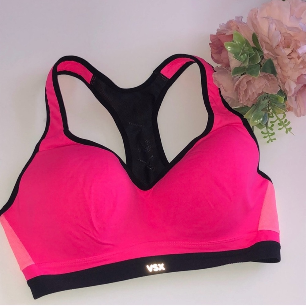 VSX SPORT. Victoria's Secret Hot Pink and Black Sports Bra